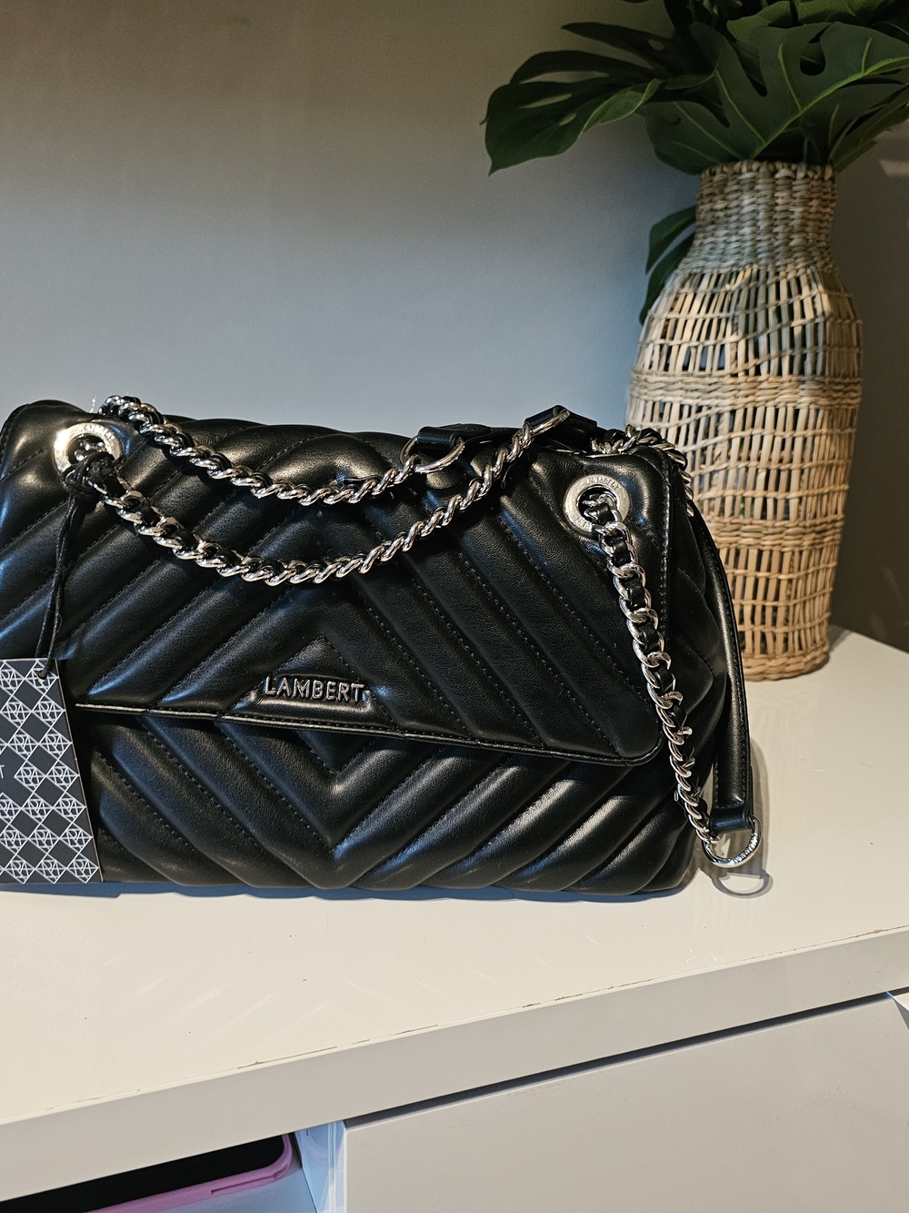 Black Quilted Chevron Chain Shoulder Bag